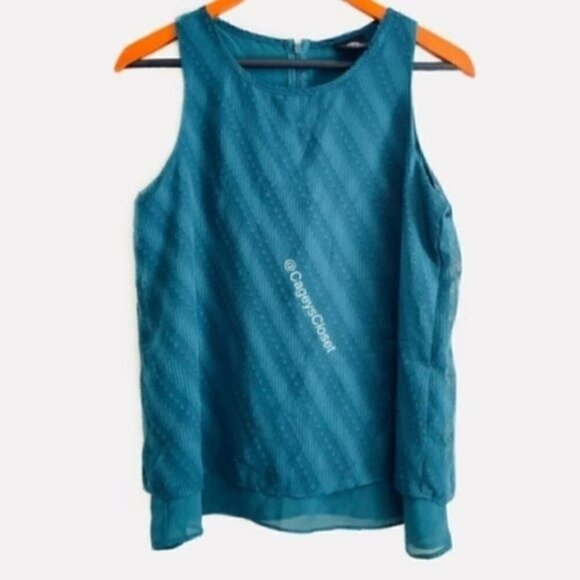 Nordstrom bobeau Tank Top S Split Back Overlay Layer Georgette Design Teal - Picture 3 of 9